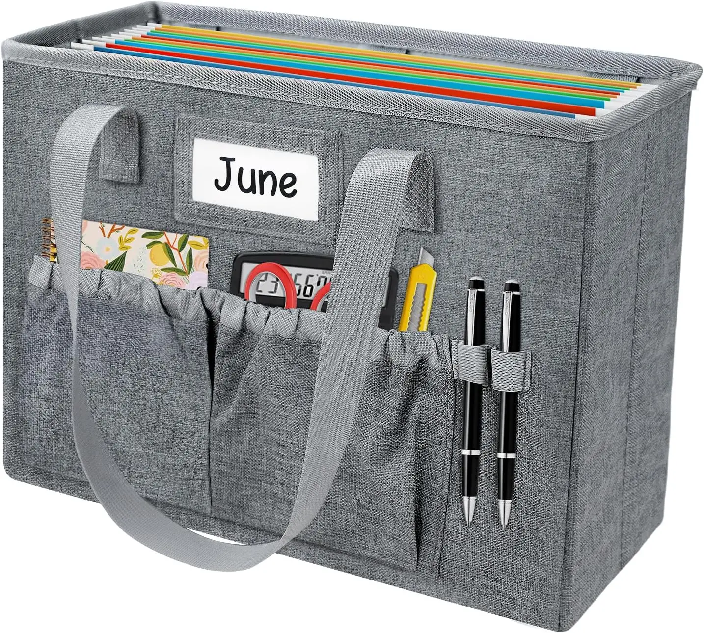 

Desktop File Organizer Box Collapsible Hanging Filing Box with Front Pocket and Handles for Letter Size Folders