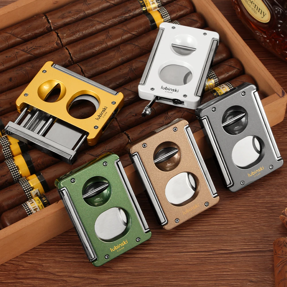 Lubinski 4-In-1 Cigar Cutter Sharp Blade Smoking V Cut Cigar Guillotine Metal Cigar Punch Holder Gift Box