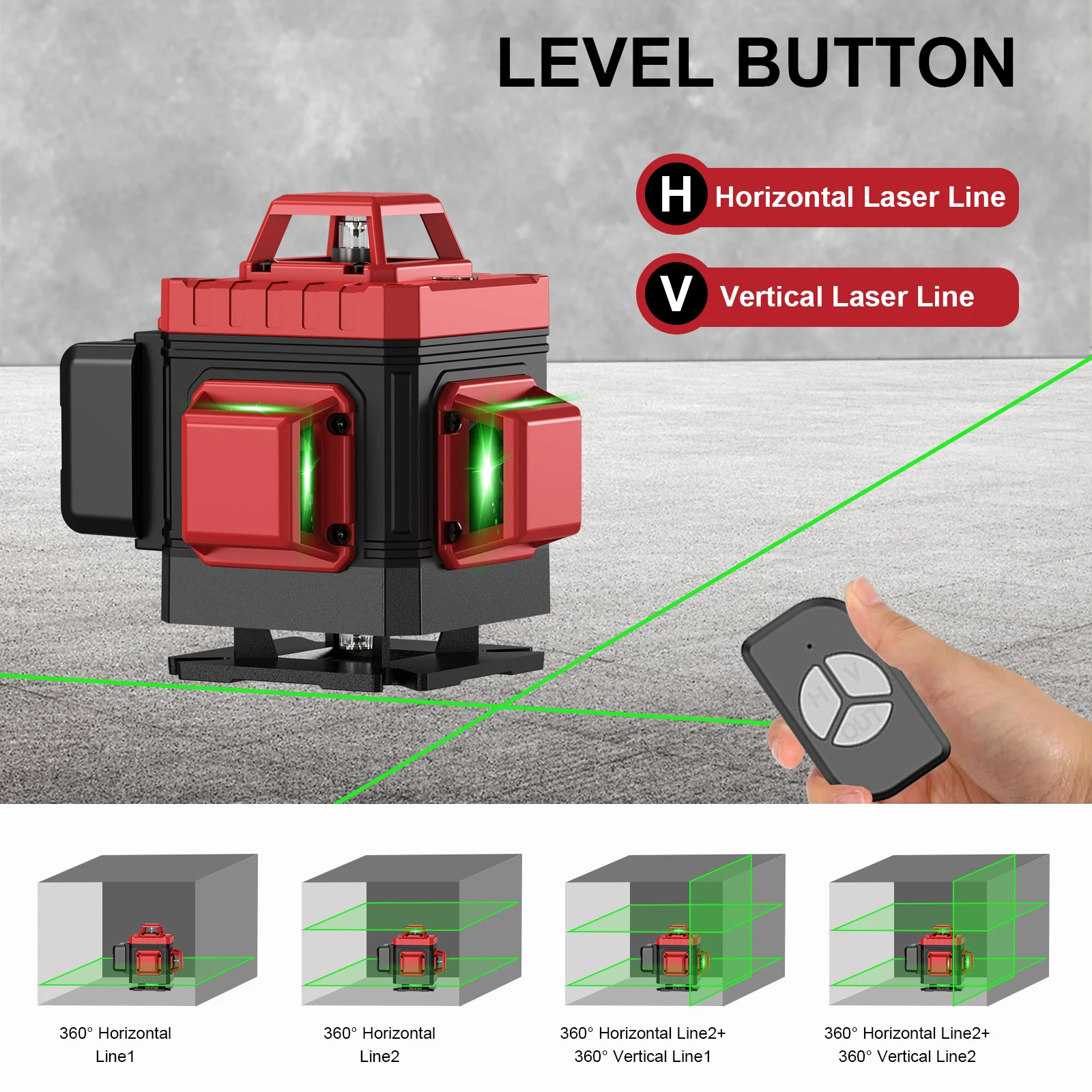 WEIDDW 16 Lines Nivel Laser Professional Laser Level 360°Self-leveling Horizontal Vertical Green Lights Laser Level Buid lTool