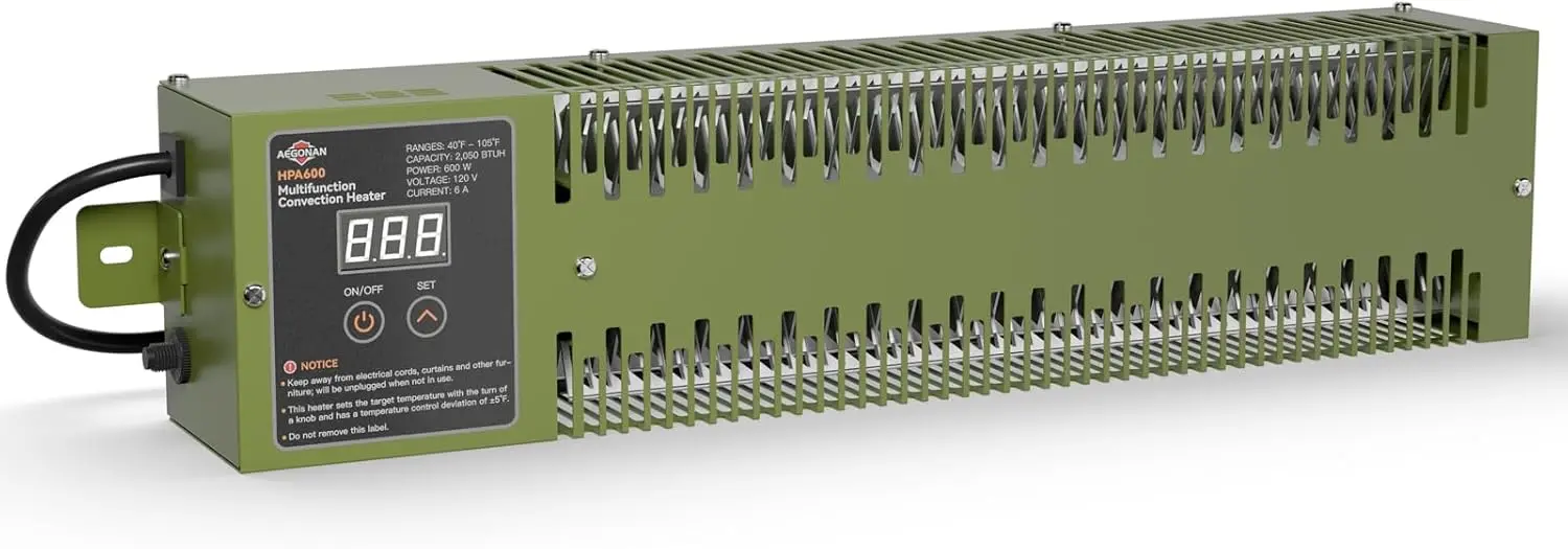 

Электрический обогреватель для дома мощностью 600 Вт с термостатом, защита от замерзания для хозяйственных помещений, цвет хаки