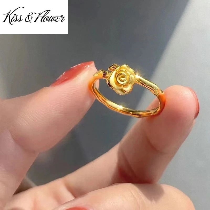 

KISS&FLOWER Flower Rose Gold Adjustable Ring For Women Wedding Party Birthday Christmas Bride Girlfriend Mother Lady Gifts RI161