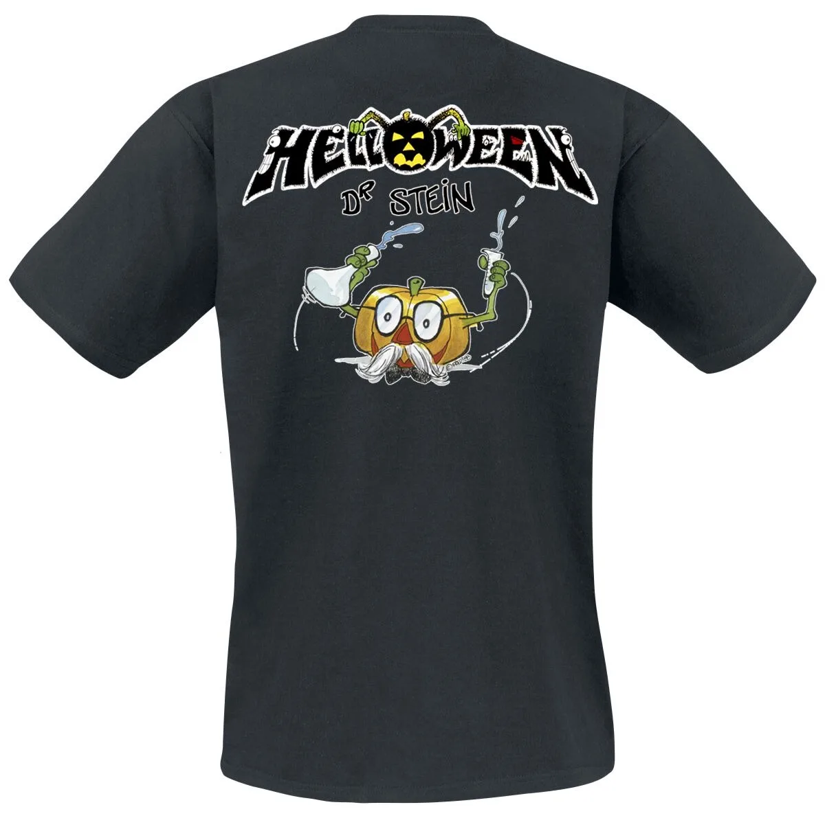 Helloween Dr. Stein Tee, Power Metal T-Shirt with Lab Cartoon Print & Band Logo, Band Fan Merch