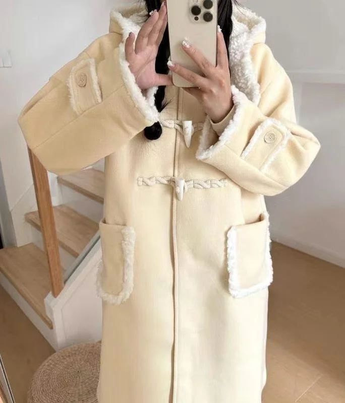 

Шерстяные пальто, женское шерстяное пальто, осеннее пальто трапециевидной формы из шерпа с рисунком, на молнии, двухслойное, с карманами, расклешенный колокольчик на плечах, повседневный