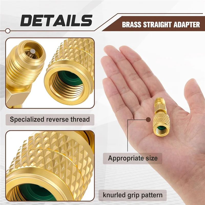 ABNO-R32 r454b refrigerante 2 peças adaptador de latão, acessórios de conexão rápida 1/4 "fêmea para 1/4" rosca reversa macho