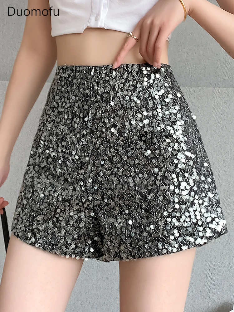 Duomofu Heavy Bling Bling Sequins Shorts High Waist Elegant Girls Y2K Shorts Fashion Hot Shorts Streetwear Pole Dancing Outfits