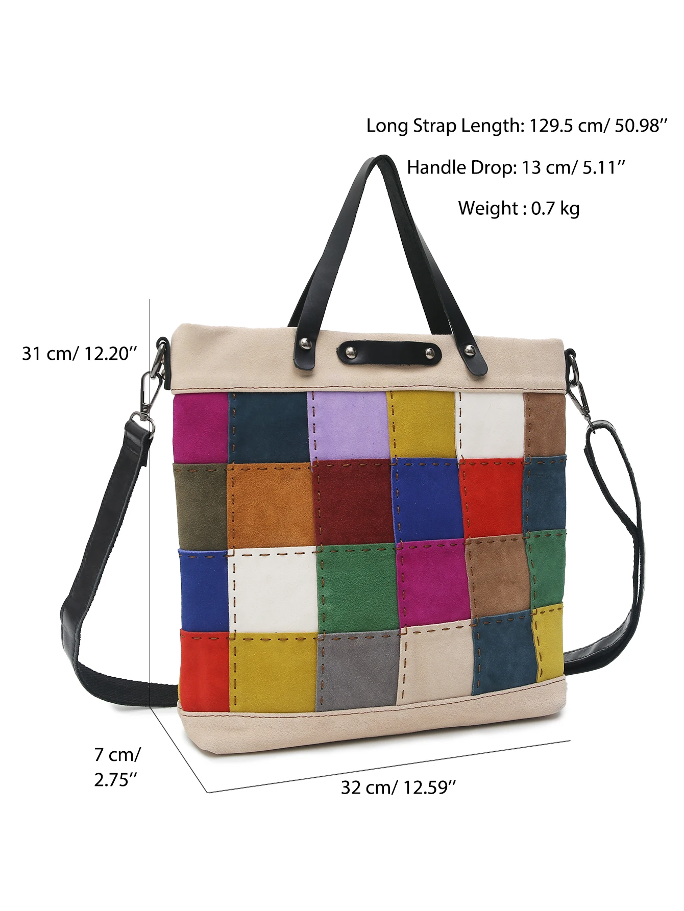 SC Luxury Genuine Suede Leather Tote Women Colorful Plaid Check Large Shoulder Bag Random Patchwork Cross Body Handbags Purses