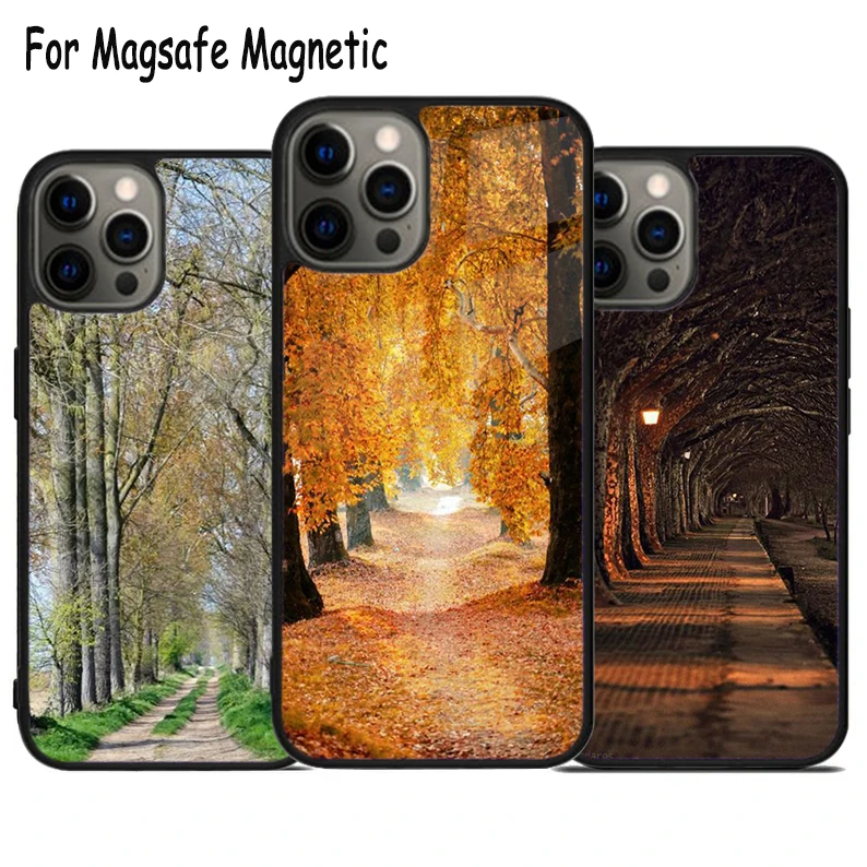 Tree Avenue Beautiful Nature Wireless Charge Magsafe Phone Case For iPhone 15 16 14 13 11 12 Pro Max Plus Magnetic Bumper Cover