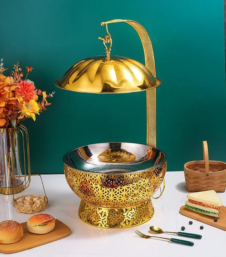 

Supplies Cookware Chafing Dish for Buffet Set Hot Selling Gold Round Food Warmer Luxury Wedding Party