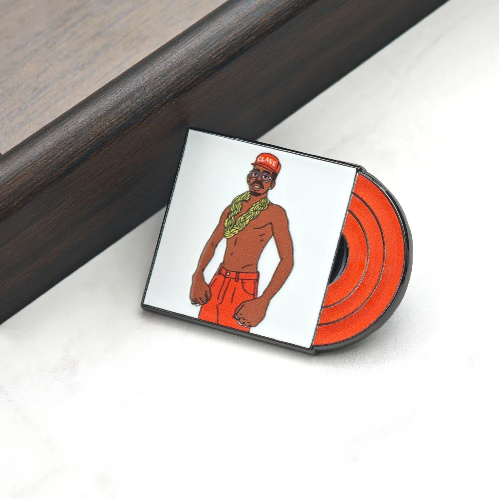 Hip-Hop Glang Cartoon Brosche Goldkette Herren Charakter Reversnadel Rote Vinyl-Schallplatten-Abzeichen Streetwear Rap Fan Schmuck Geschenk – Detail 6