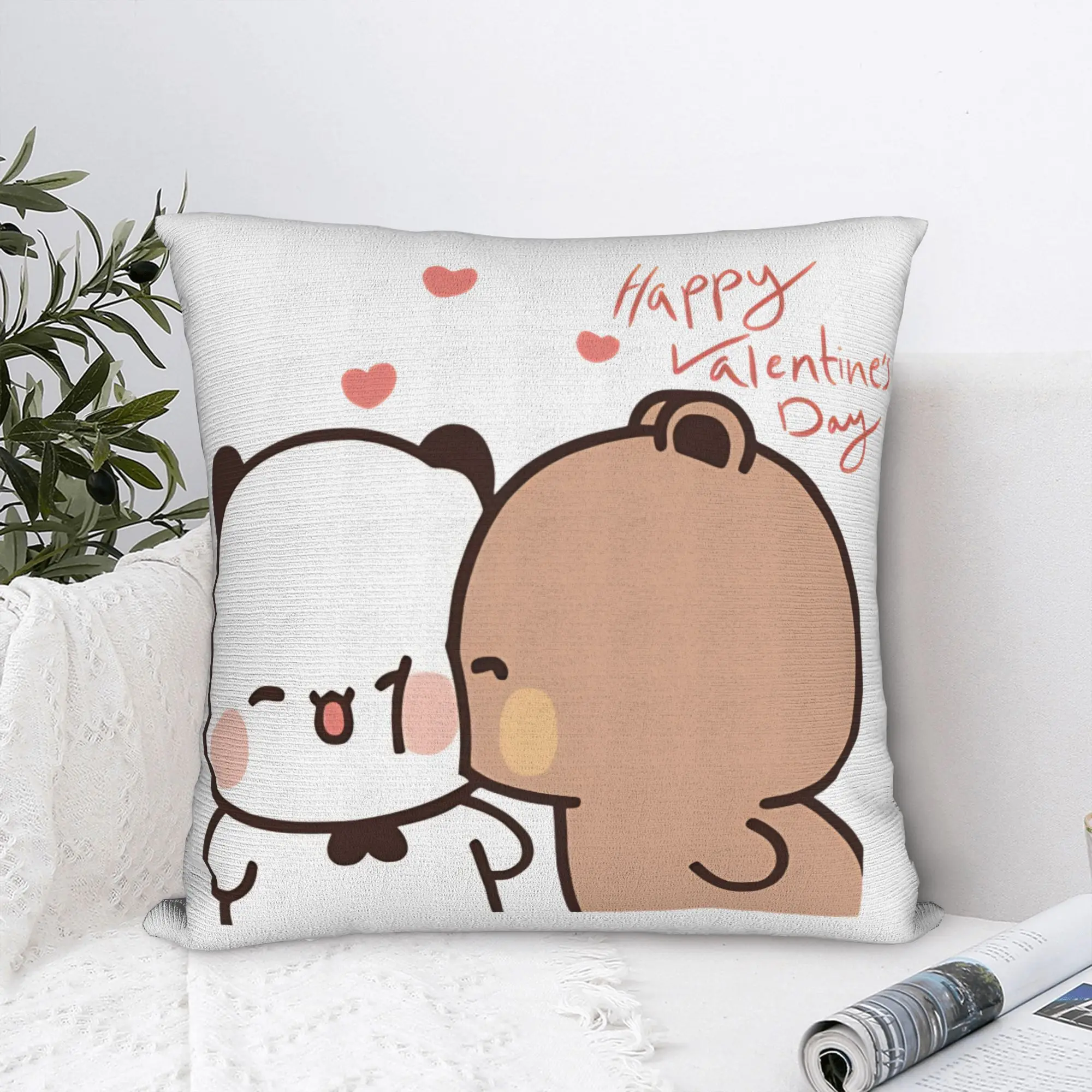Happy Valentine My Love BuBu Panda From DuDu Pillow Case  Comfy Pillow Cover For Couch Sofa Bedroom Cute Funny Pillowcases