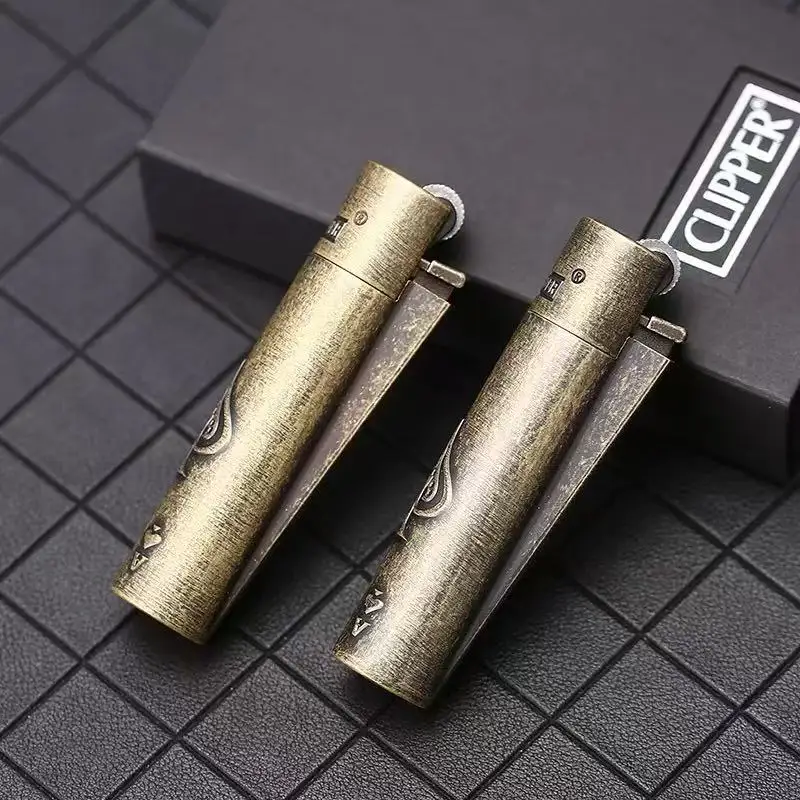 CLIPPER Metal Butane Gas Lighter Windproof Direct Spray Blue Flame Belt Gift Box Lighter Smoking Accessories Small Tool