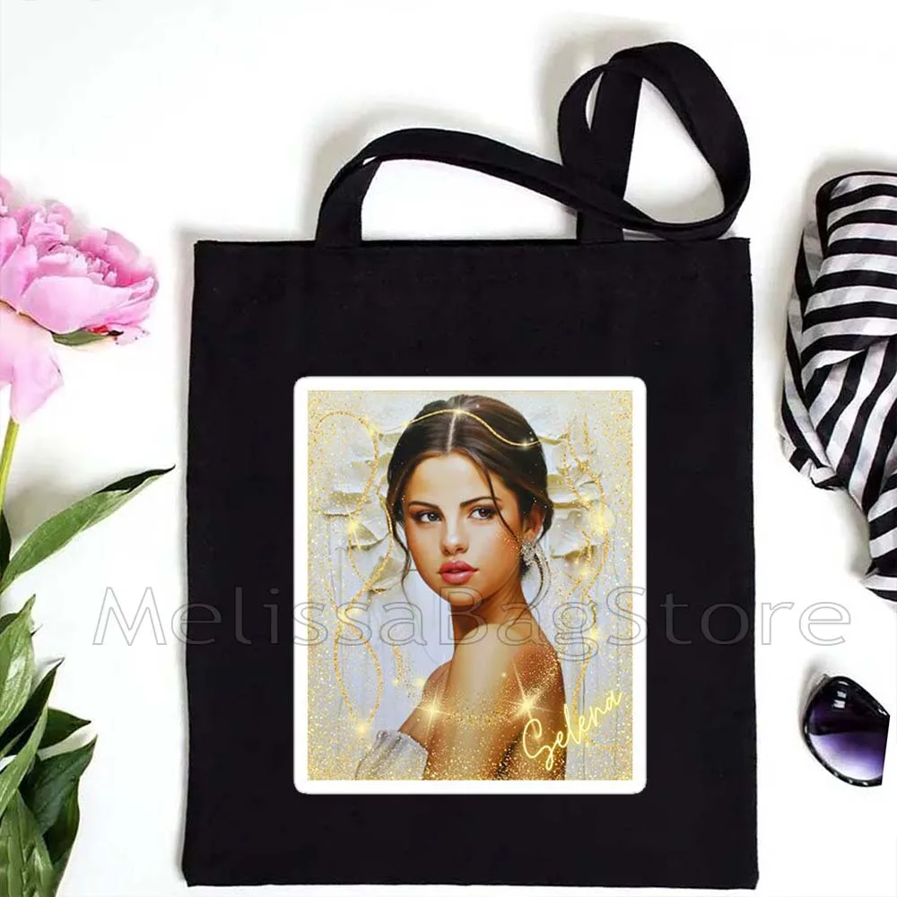 Wunderschönes Selena-Porträt, niedliches Musik-Sänger-Poster, Fan-Geschenke, Canvas-Einkaufstasche, Baumwoll-Einkaufstasche, Shopper, Baumwollhandtasche