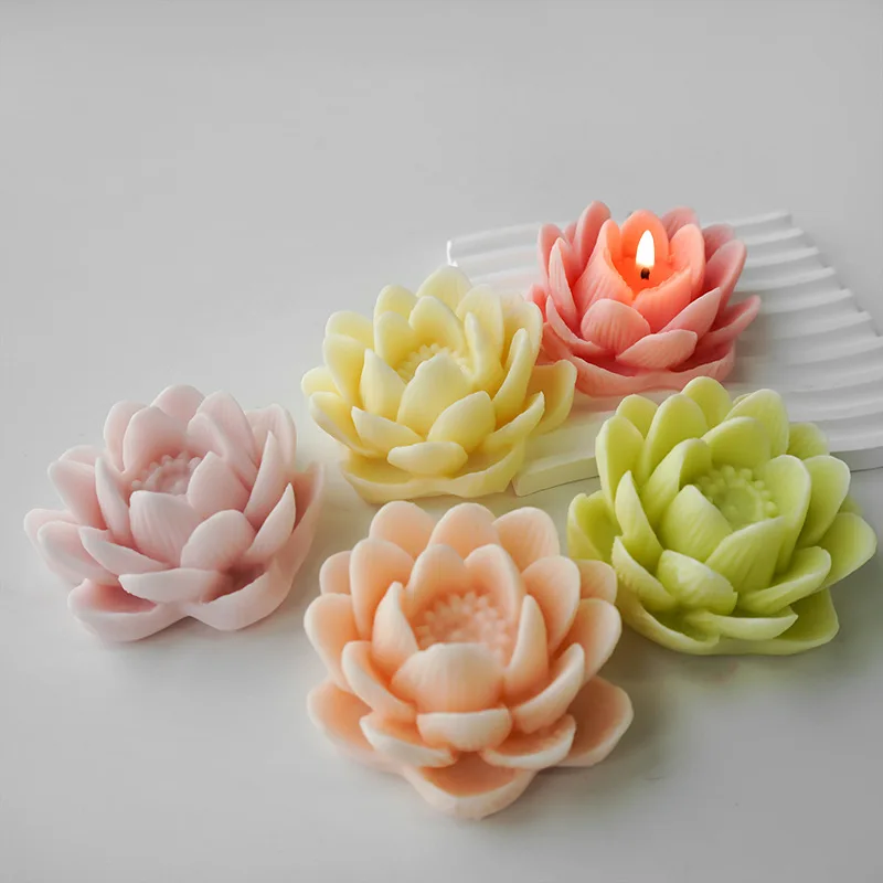 3D Lotus Flowers Silicone Mold DIY Aroma Candles Plaster Ornaments Molds Handmade Soap Candle Making Supplies