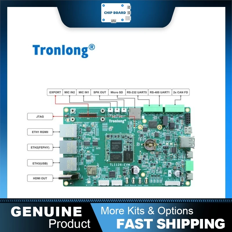 Tronlong RV1126B Dev Board, Rockchip RV1126B Quad A53, 3TOPS NPU, AI Vision Embedded Platform