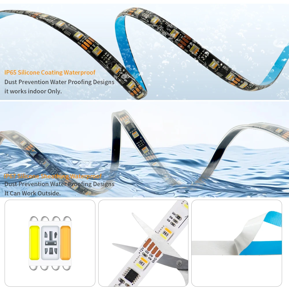 WS2805 RGBW 5 In 1 LED Strip 60leds/m RGBIC SMD5050 RGBCCT Addressable Flexible Led lights lamp RGBWW RGBCW lighting bar 12/24V