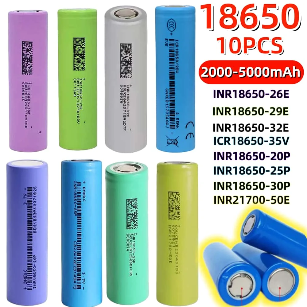 

18650/21700 Batteries 2000mAh to 5000mAh 3.7V Rechargeable Lithium Battery High Power Current 10A~30A Discharge Li-ion Bateria