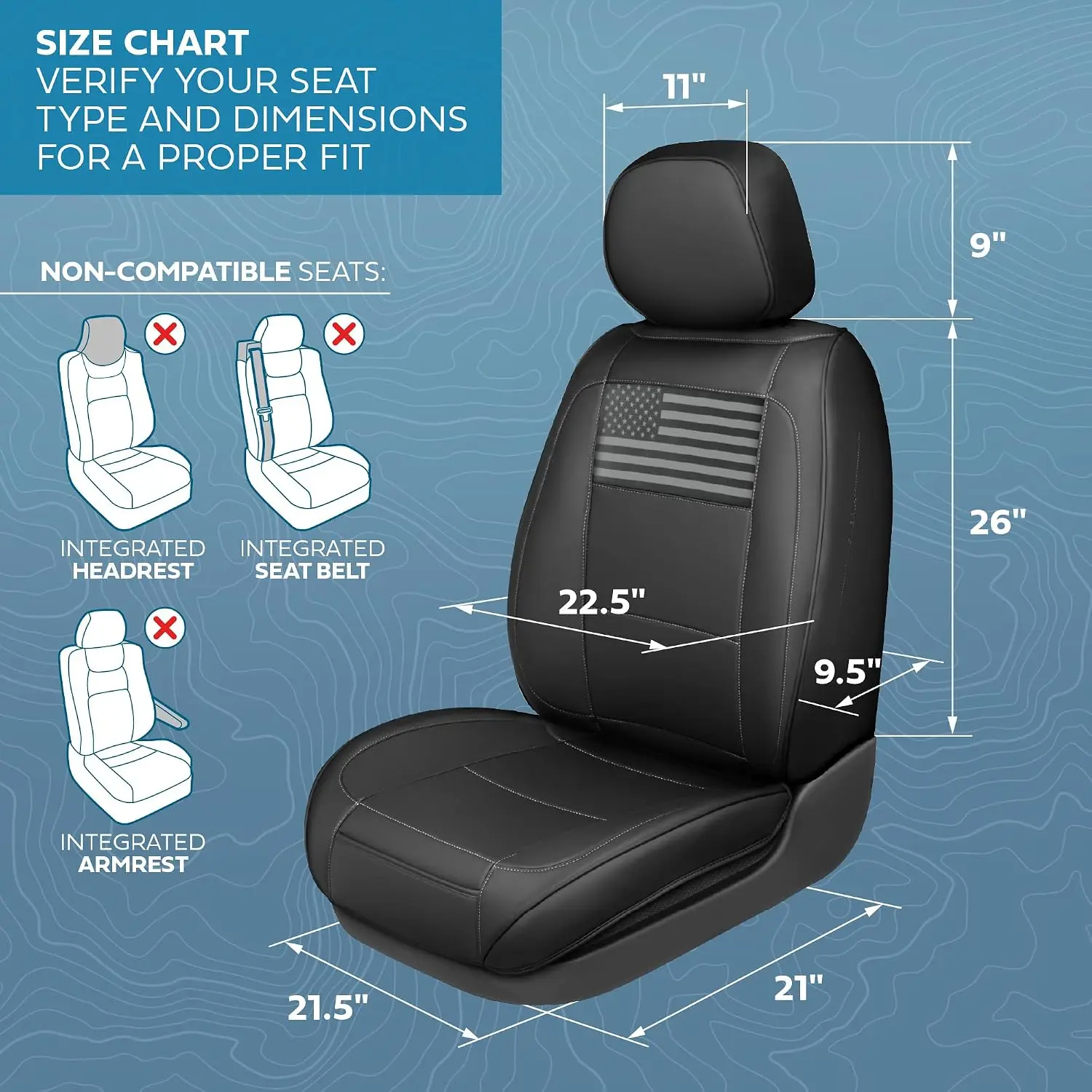American Black Flag Seat Covers for Trucks, Cars, & SUV - Napa Leather US Car Seat Covers American Flag Truck Accessories - Car