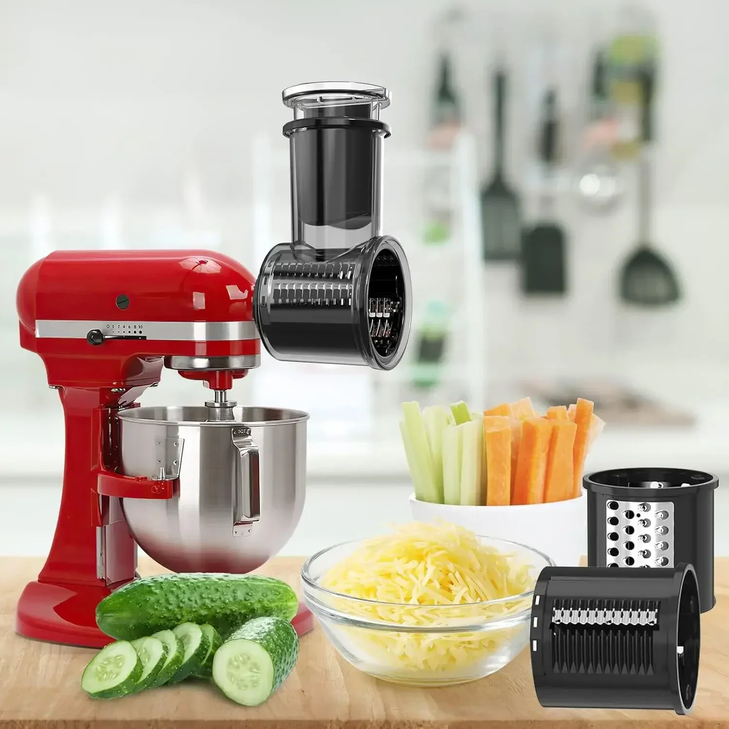 FirmHome StoreSlicer Shredder Attachment For KitchenAid Stand Mixer With 5 Blades, Large Feed Chute Cheese Grater Attachment - view 6