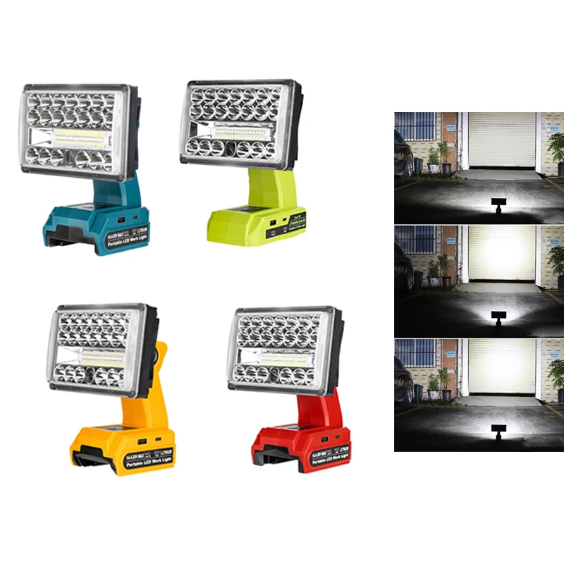 Car led work light with USB type-slave port for Makita/Bosch/Dewalt/Milwaukee/Ryobi/Black&Decker/Craftsman 18V batteries