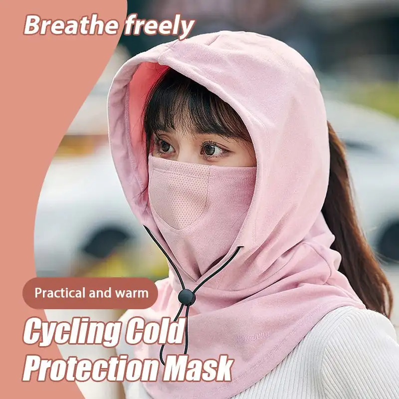 Hooded Face Mask With Neck Warmer Winter Cold Mask Outdoor Warm Windproof Mask Cycling Windproof Solid Colour Pullover Hat