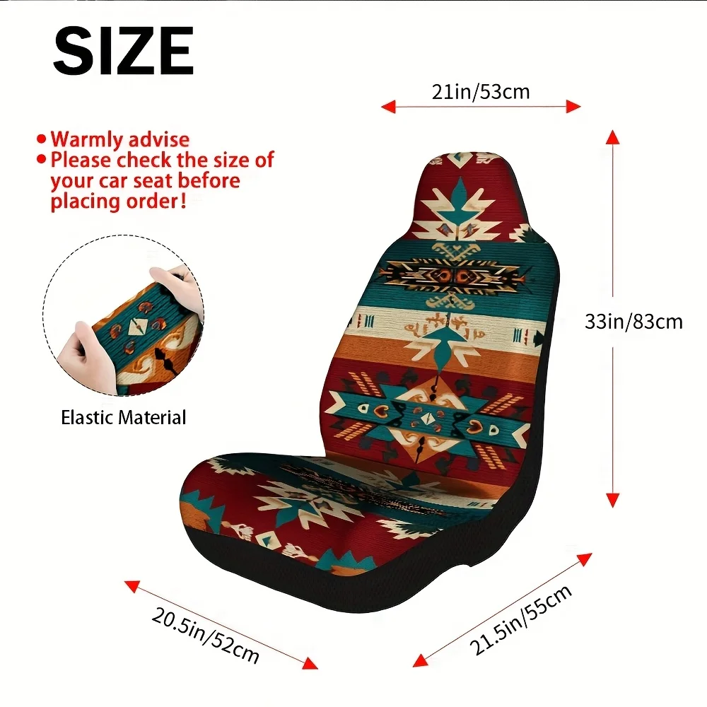 2pcs, Aztec Geometric Tapestry Print Car Seat Covers, Universal Fit For Most Sedans And Trucks, Machine Washable, Stylish Street