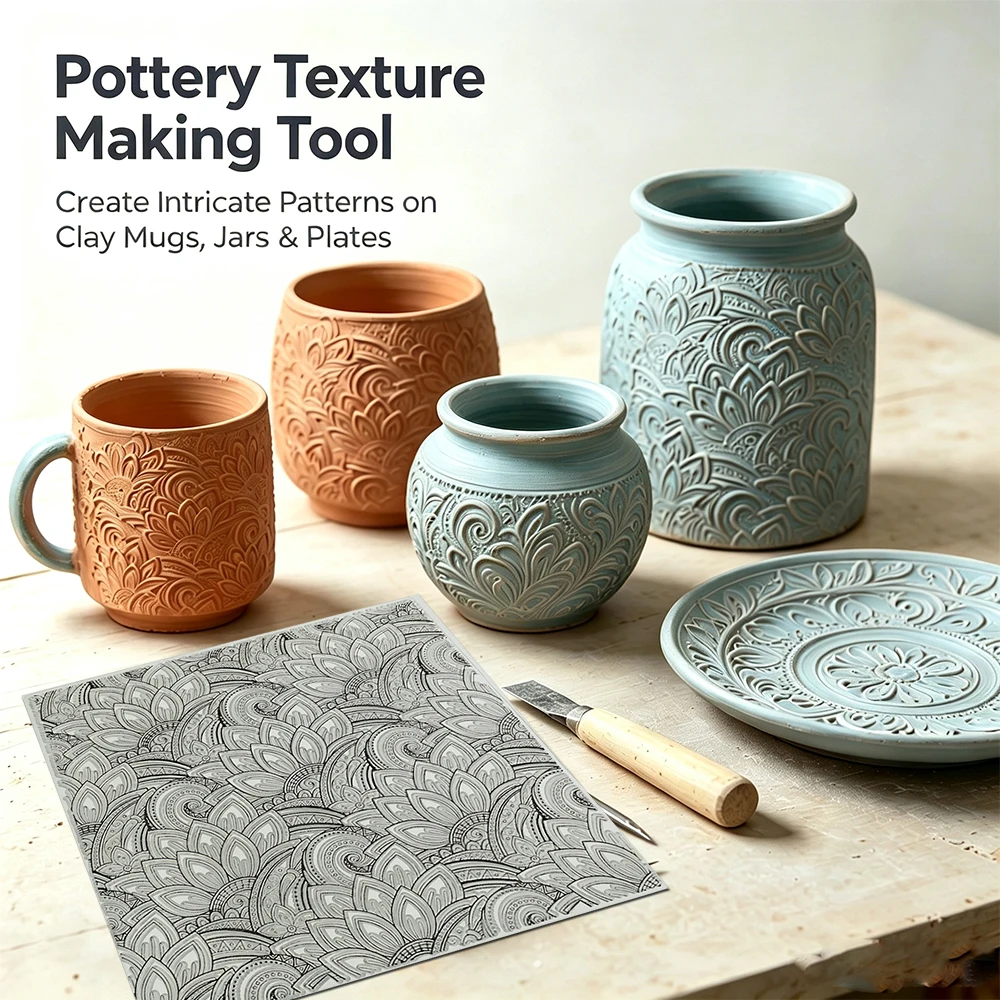 Mandala Ceramic Pottery Clay Stamp Sheets Texture Emboss Mat for Design DIY Polymer Clay Jewelry Individual Impression Tools