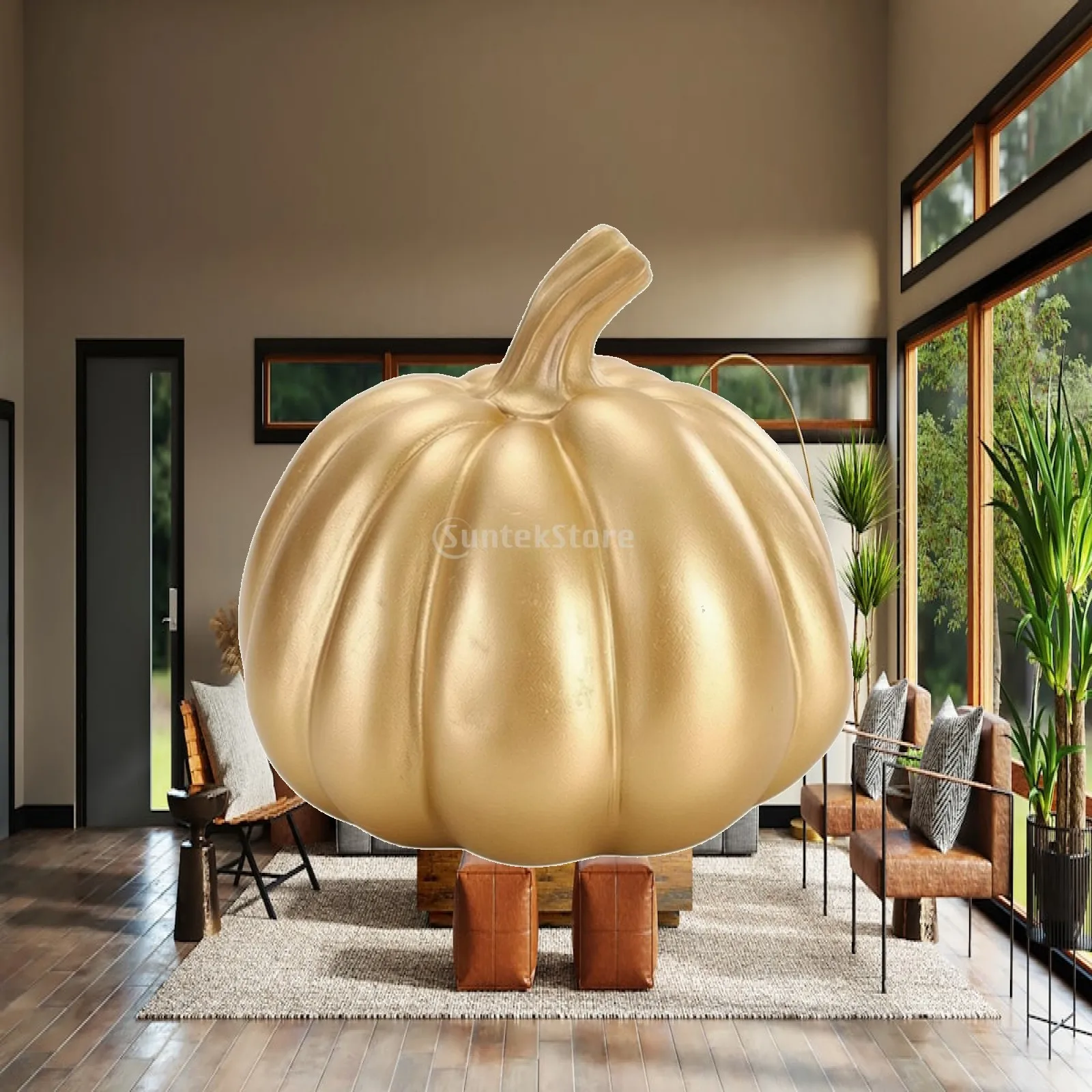 Pumpkin Ornament Shiny Resin Pumpkin Table Ornaments Modern Sculpture Polished for Entryway, Mantel