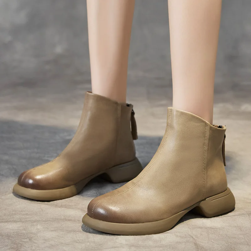 

High Quality Women's Genuine Leather Ankle Boots Back Zipper Design Handmade Botas Fashion Autumn Short Cane Boots Botas Mujer