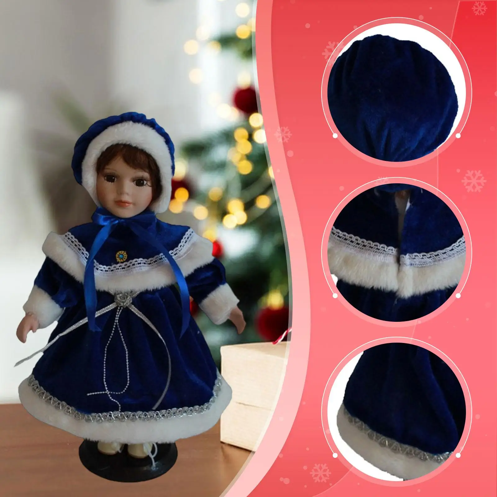 벨벳 드레스를 입은 도자기 인형 사랑스러운 구식 드레스업 세라믹 인형