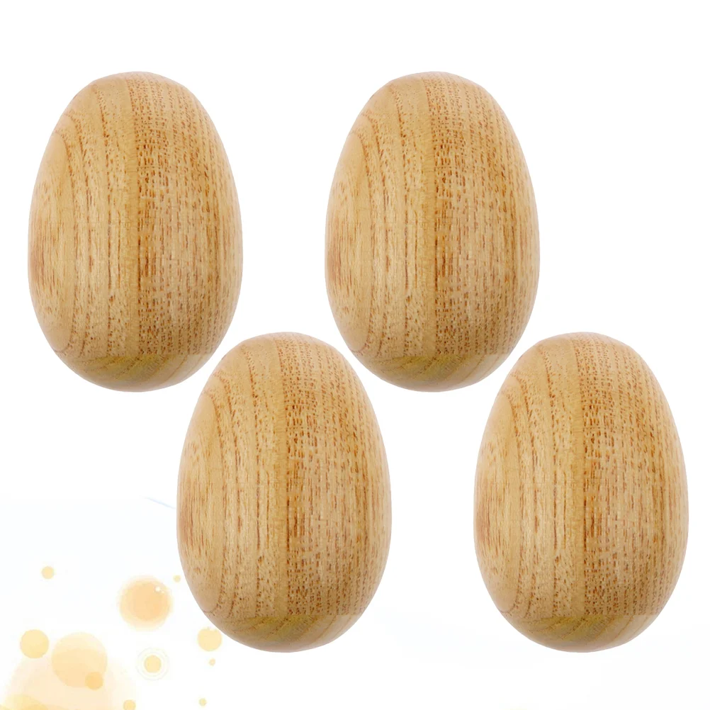 4pcs Wooden Egg Shakers Toy Music Percussion Toy Egg Musical Instrument Toy Kindergarten Supplies for Kids Children (Light Brown