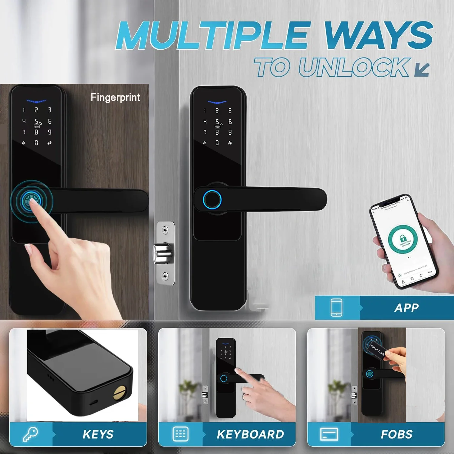 Wifi Smart Door Lock with Handle Keyless Entry Fingerprint Digital Lock Free App Remote Control Door 35-120mm