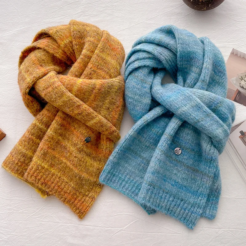 

Blue soft and sticky wool knitted scarf for men and women, autumn and winter warm woolen scarf for cold protection