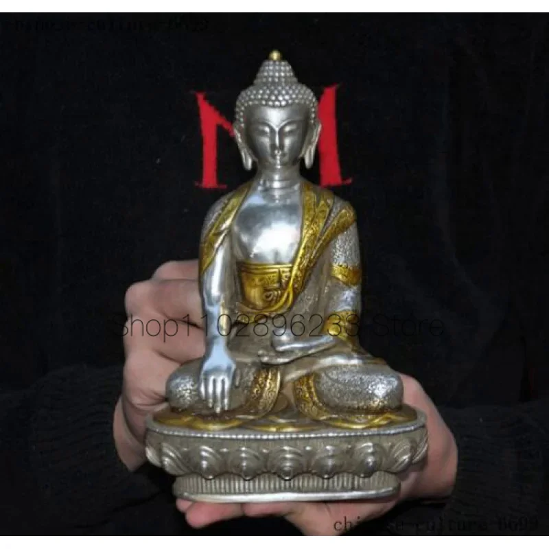 

8"Tibet Buddhism Tibetan silver Gilt Medicine Buddha Sakyamuni Shakyamuni statue