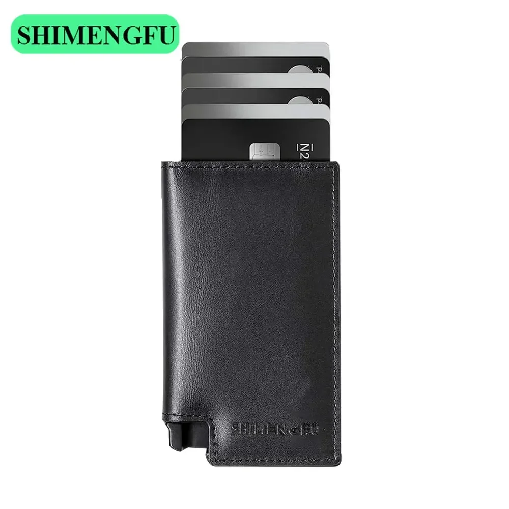 แฟชั่นหนังโลหะ ID บัตรเครดิต RFID กระเป๋าสตางค์ผู้ชายกระเป๋าสตางค์ Hasp คาร์บอนไฟเบอร์ธุรกิจอลูมิเนียมกระเป๋า Pop Up Smart Design