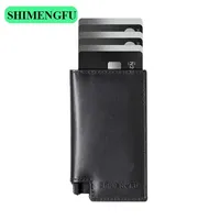 Fashion Leather Metal ID Credit Card Holder RFID Wallet Men Wallet Hasp Carbon Fiber Business Aluminum Purse Pop Up Smart Design