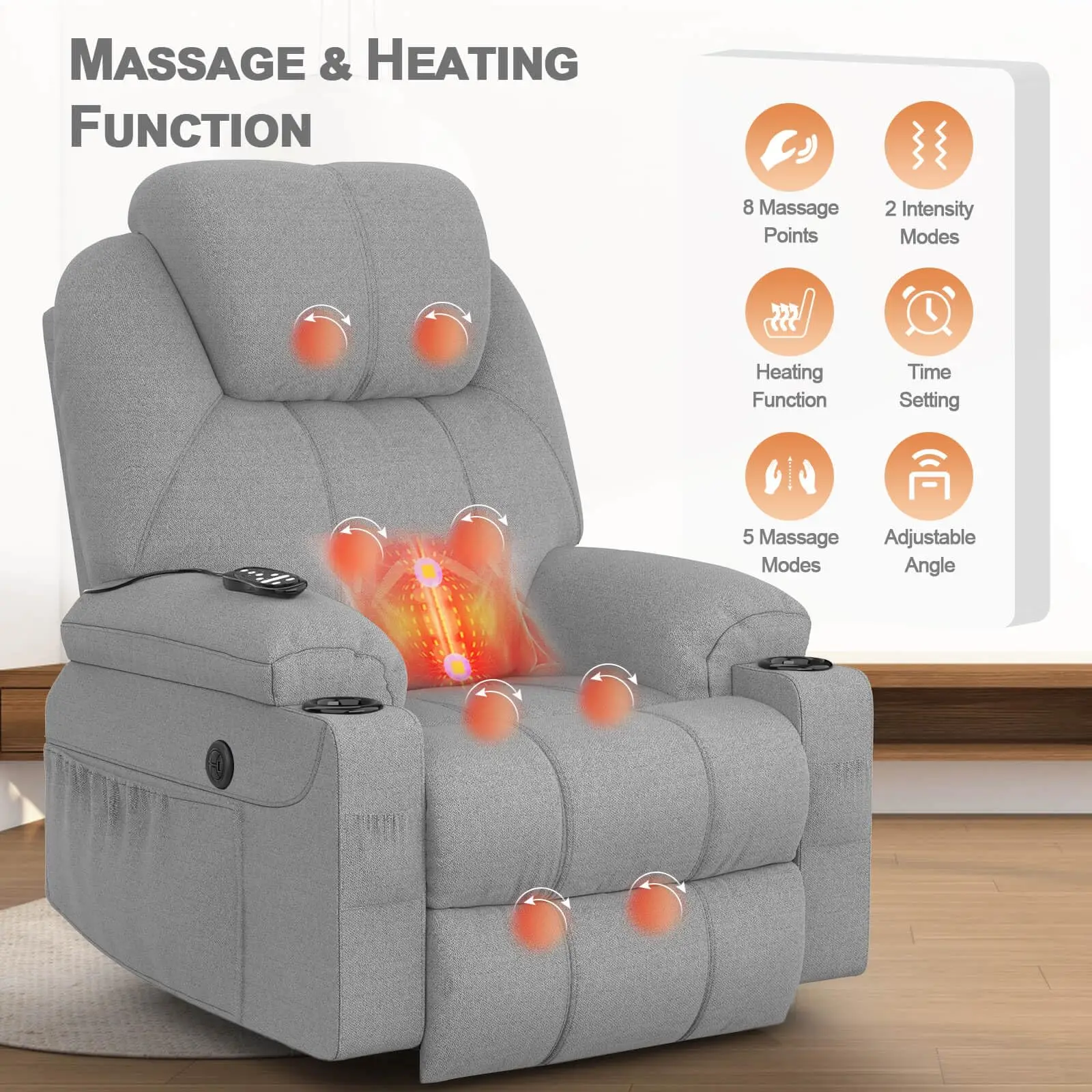 Power Lift Recliner Chair Assisted Standing 8 Massage Points Heated Grey Armchair Lift Leisure Lounge Sofa Chair For The Elderly