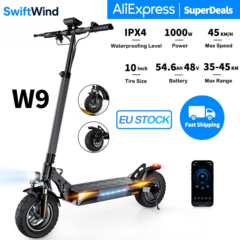 W9 1000W Scooter électrique 10 poucesTire Support d'entraînement arrière 54.6V14Ah 45 km/h vitesse maximale 45KM portée E scooters avec double frein APP
