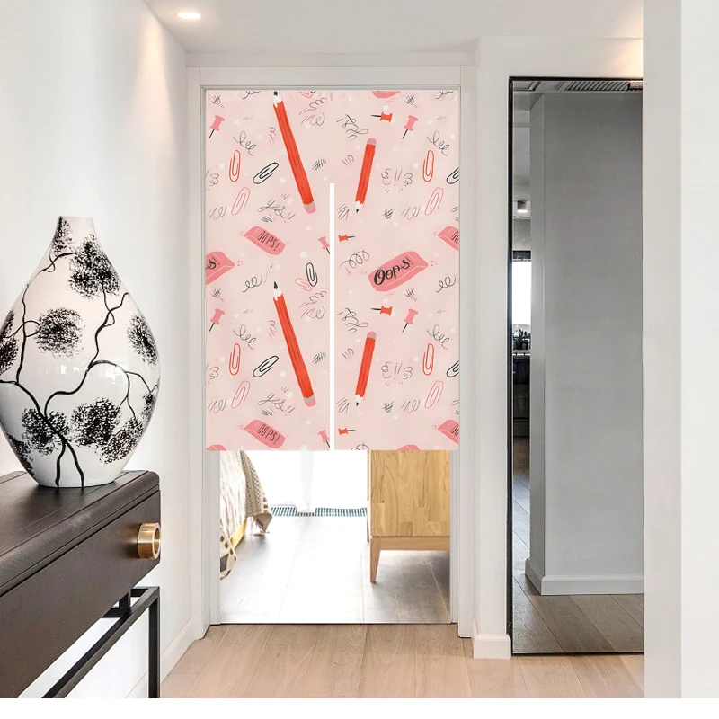 Cartoon Door Curtain Made of Cotton and Linen Room Partition Curtain Heat Insulation Customizable Patterns