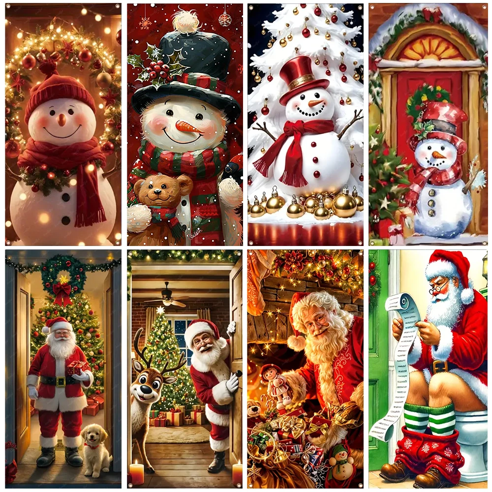 

Cartoon Santa Claus Snowman Backdrop Merry Christmas Door Hanging Banner Party Decorations Bedroom Decor Photography Background