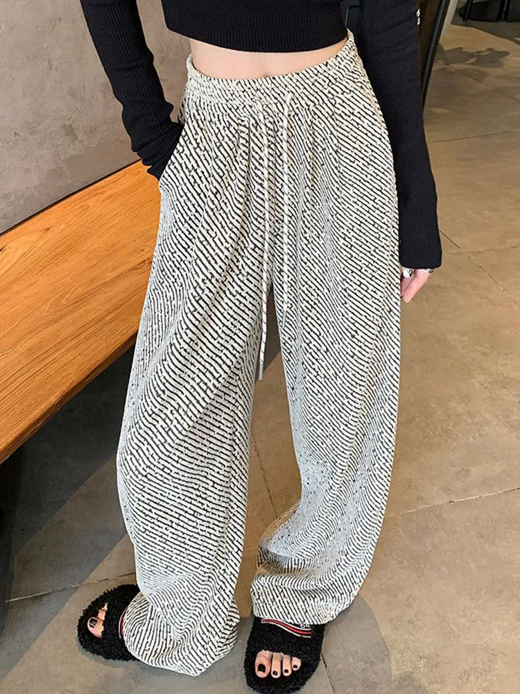 Winter Warm Loose Thicken Wide Leg Pants Women Elastic High Waist Velvet Lined Straight Pantalones Casual Snow Wear Sweatpants