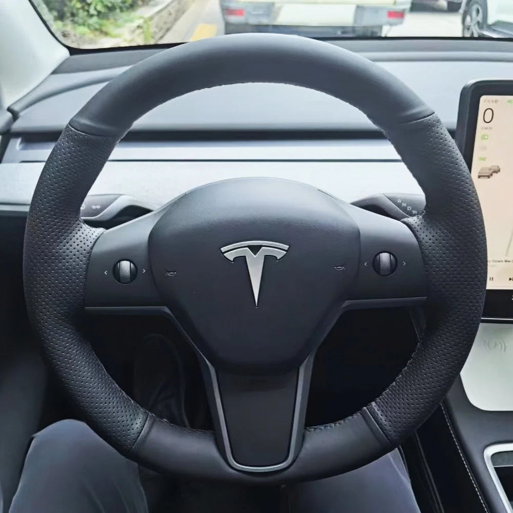Custom Car Steering Wheel Cover Anti-Slip And Comfortable Microfiber Leather For Tesla MODEL 3 MODEL Y Avant Steering Wrap