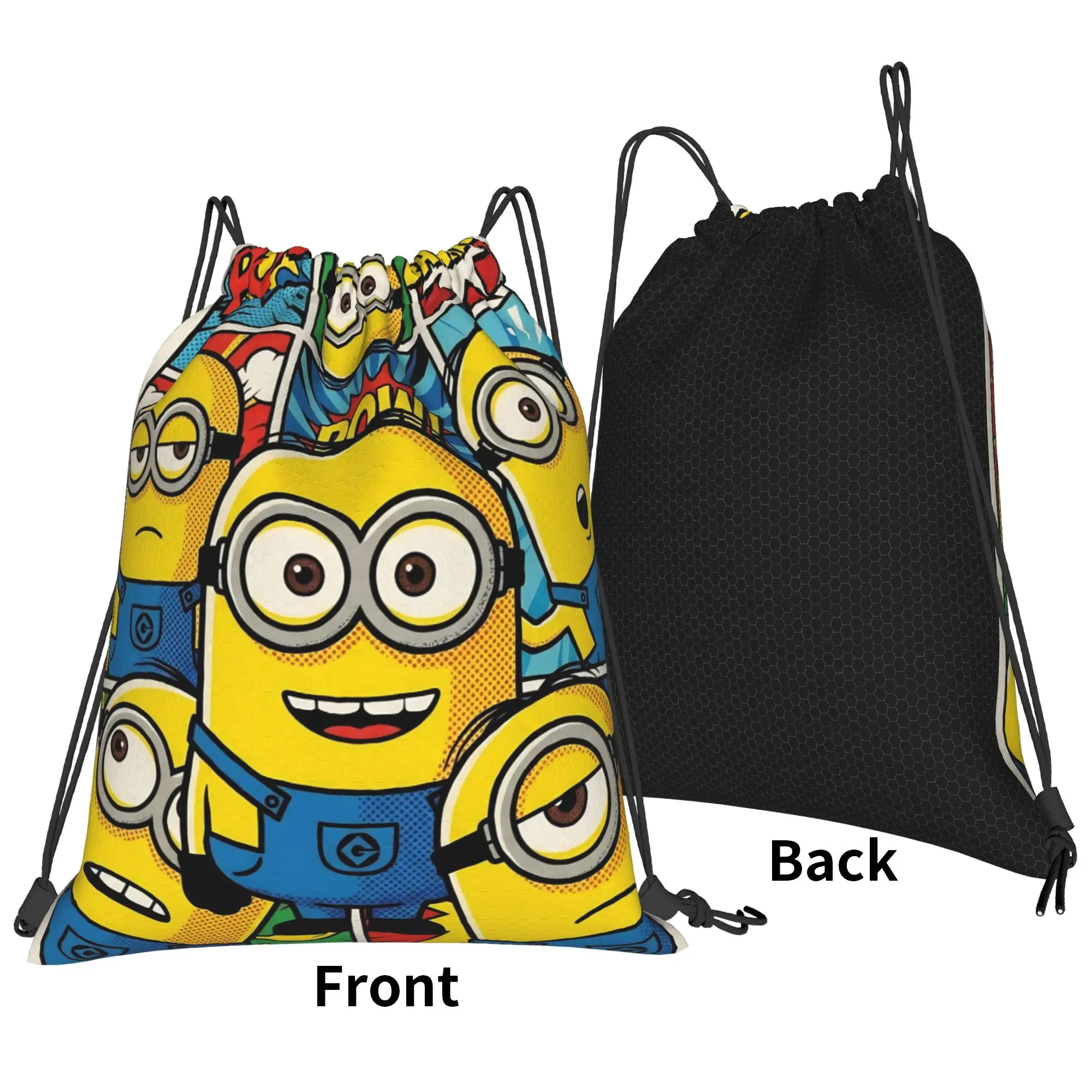M-Minions-s Banana Comic Pop Art Drawstring Backpack Sports Gym Bag Water Resistant  String Sackpack for Cycling