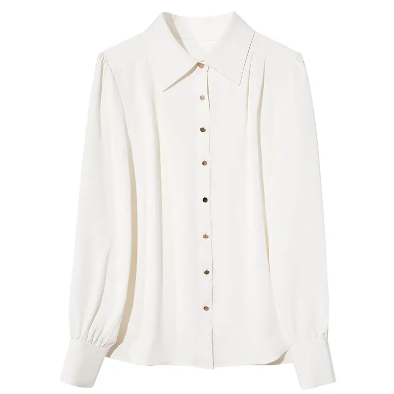 Fashion White Office Single-breasted Blouse Women Classic Long Sleeve Polo Collar All-match Loose Temperament Lady Shirt