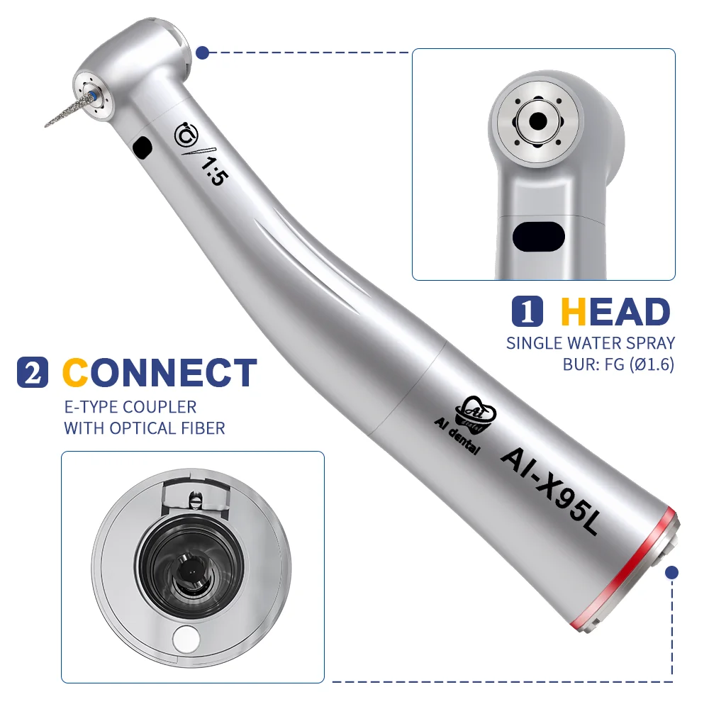 AI-X95L/X25L/X15L/X65L dentystyczny niska prędkość światłowodowy kątnica rękojeści pasują mikrosilnik elektryczny 1:1/ 1:5/ 4:1/16:1 do wyboru