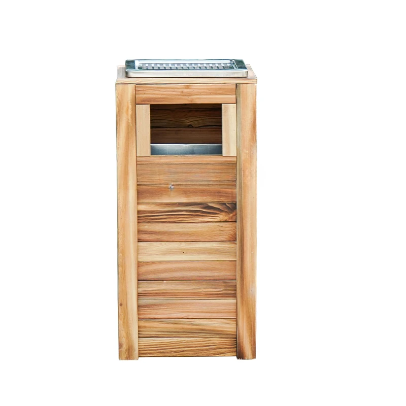 Outdoor Solid Wood Trash Can Park Scenic Spot Community Sanitation Ash Bucket Carbonized Wood Anti-Corrosion Trash Can