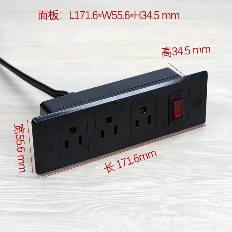 Recessed Power Strip for Furniture with 3AC + One Switch Desk Mount Surge Protector Socket Power Strip