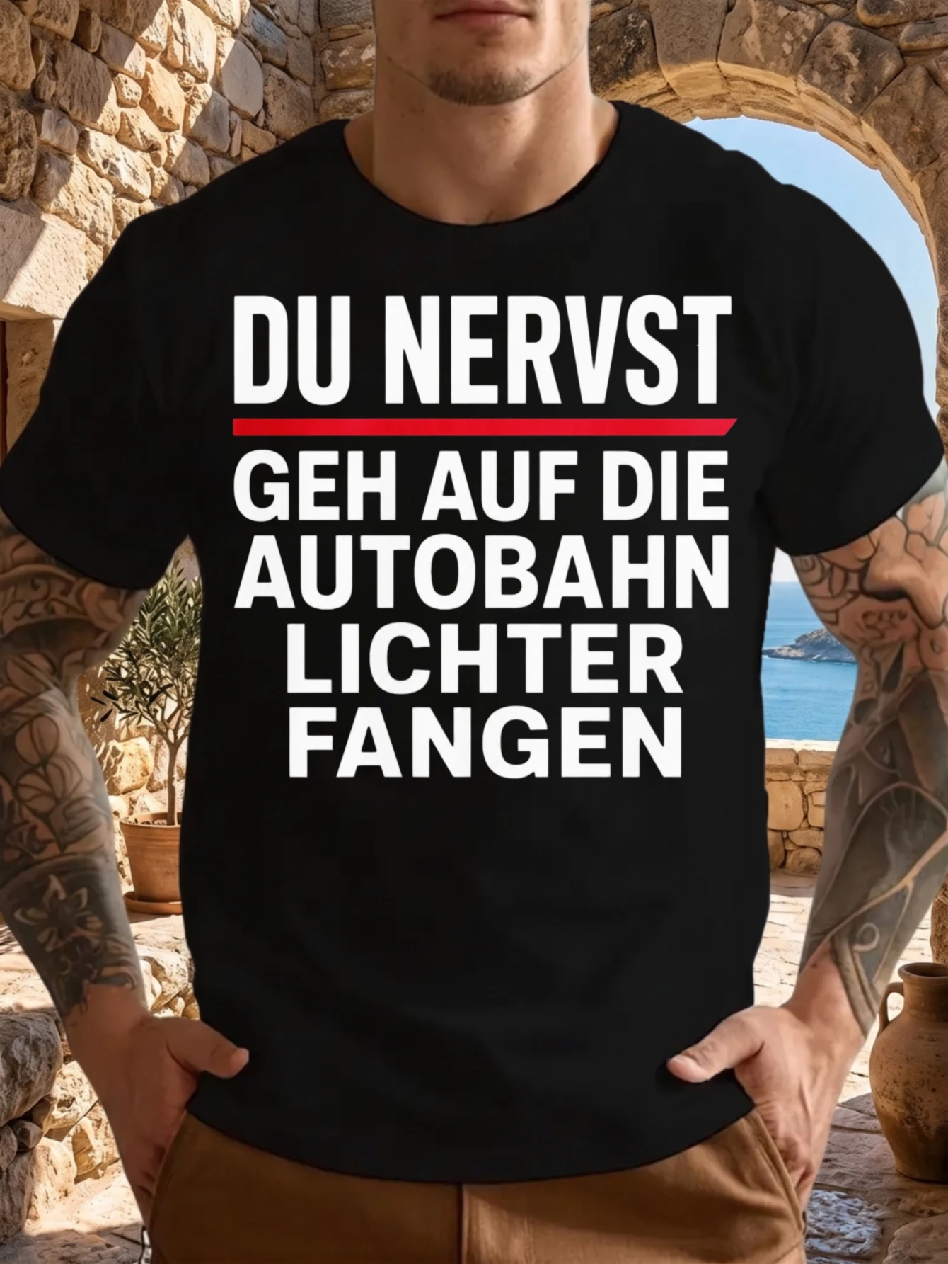 1 Stück 100% Baumwolle Unisex T-Shirt mit Aufschrift „Du Nervst Geh Auf Die Autobahn Lichter Fangen“, O-Ausschnitt, kurze Ärmel, bedruckt, Übergröße, bequeme Freizeitkleidung, maschinenwaschbar.