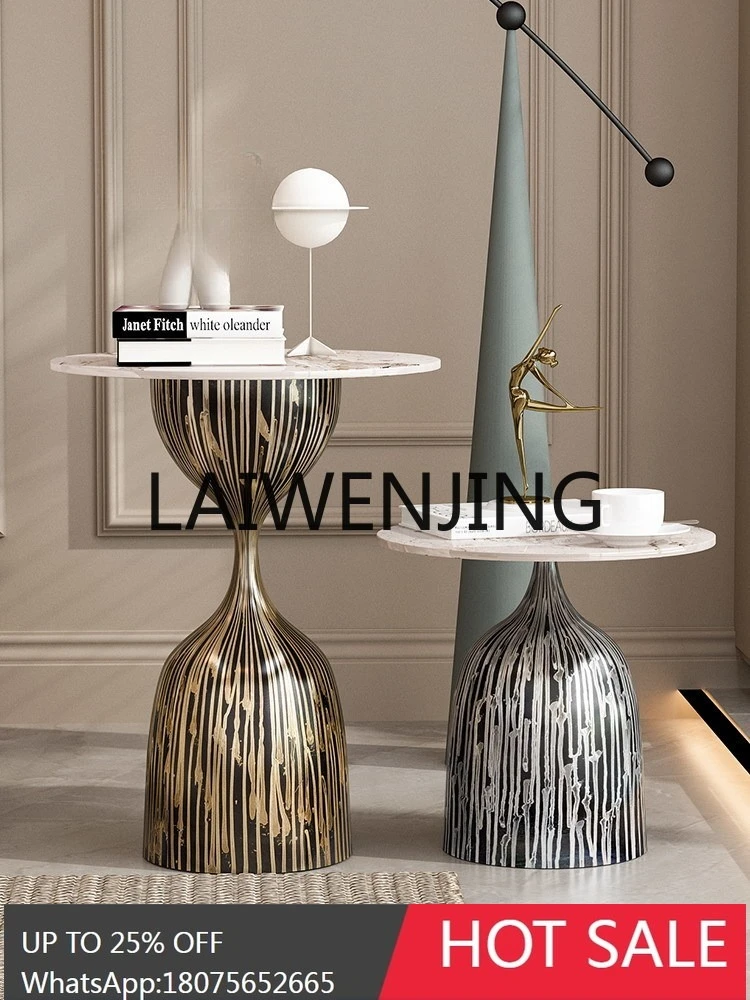 

Stone Plate Coffee Table Light Luxury Modern Living Room Minimalist Hand-Painted Creative round Table Small Table Combination