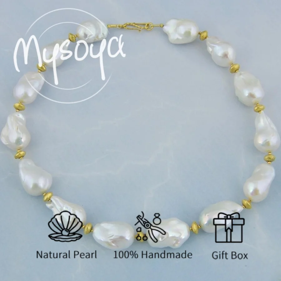 

MYSOYA 14-16 мм белое жемчужное ожерелье в стиле барокко для женщин и мужчин с подарочной коробкой идеальный подарок на свадьбу, день рождения, Рождество, Новый год