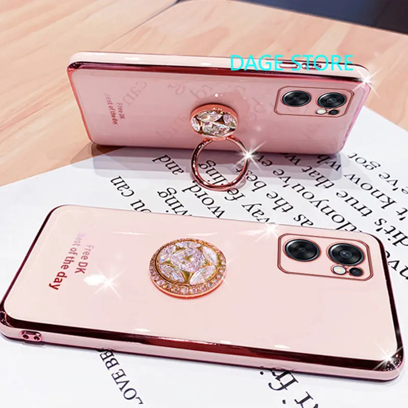 For OPPO A57 A17 Electroplated  Phone Case Bling Crystal Holder Cover Soft TPU Back Cover